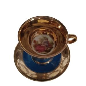 Vintage Royal Vienna 1620 Blue Gold Tea Cup and Saucer Set Fragonard